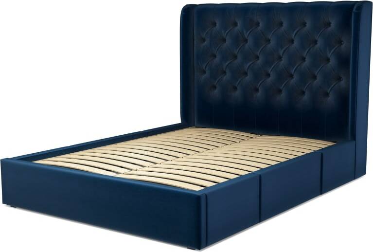 Romare King Size Bed with Storage Drawers, Regal Blue Velvet