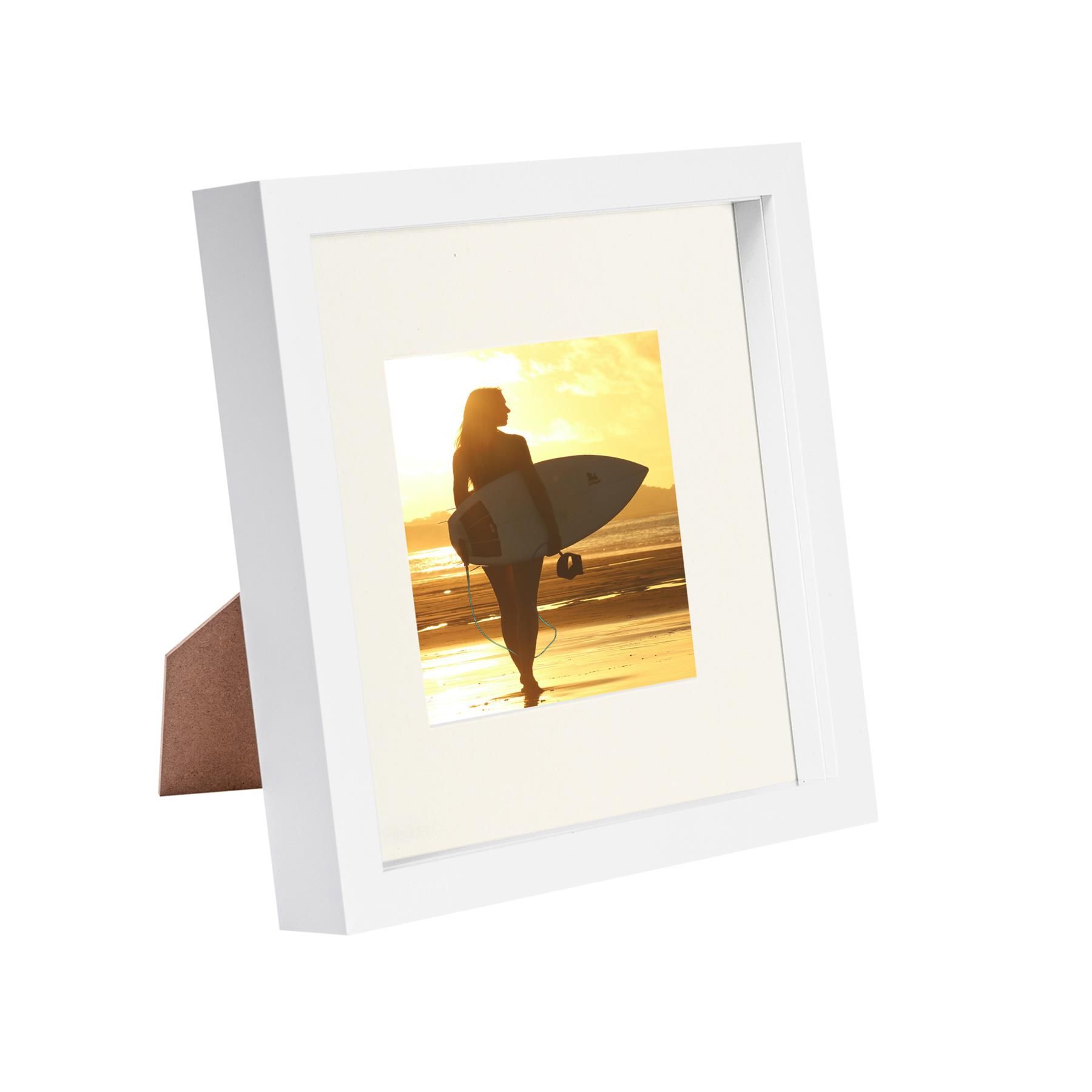 Nicola Spring 8" x 8" White 3D Box Photo Frame - 4" x 4" Mount in Ivory