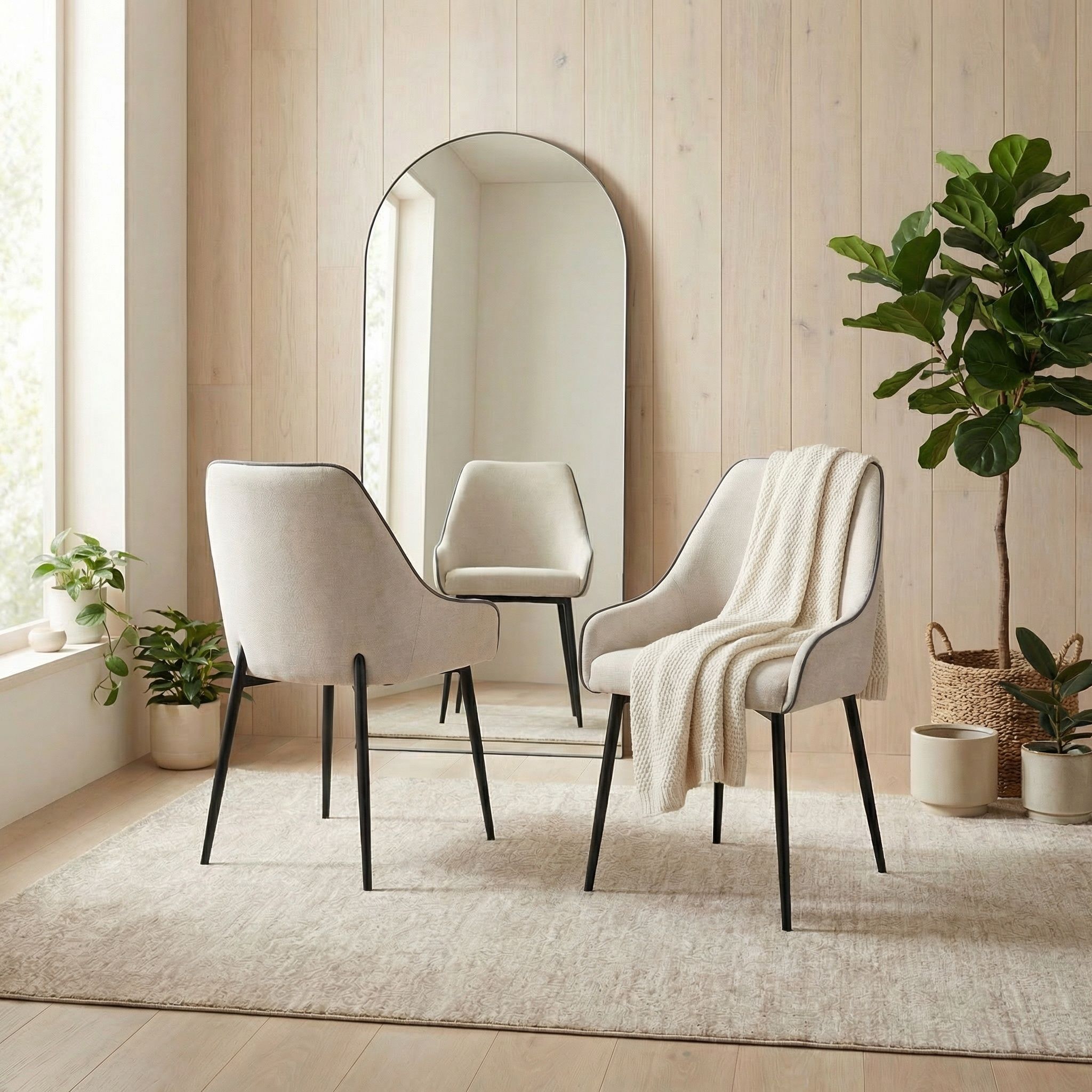 FurnitureboxUK Beaumont 2x Fabric Black Leg Dining Chair in Cream