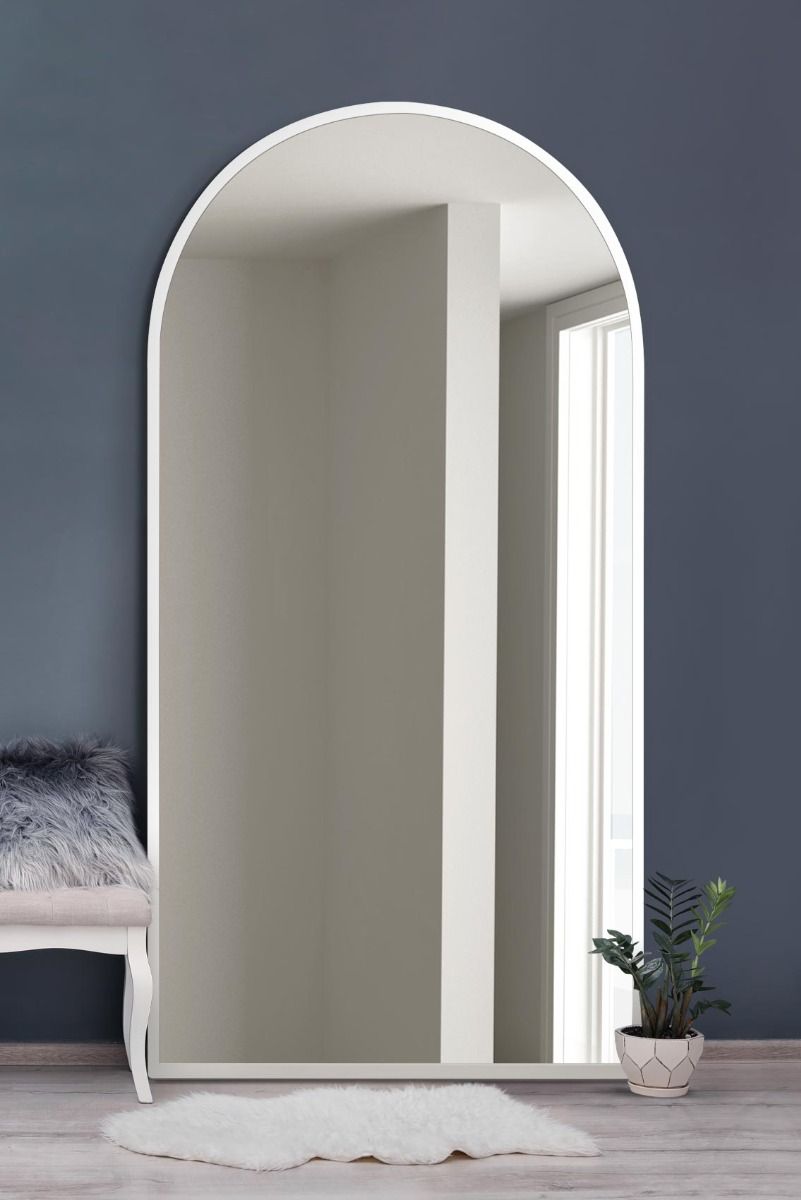 MirrorOutlet White Framed Arched Leaner/Wall Mirror 71" X 35" (180CM X 90CM)