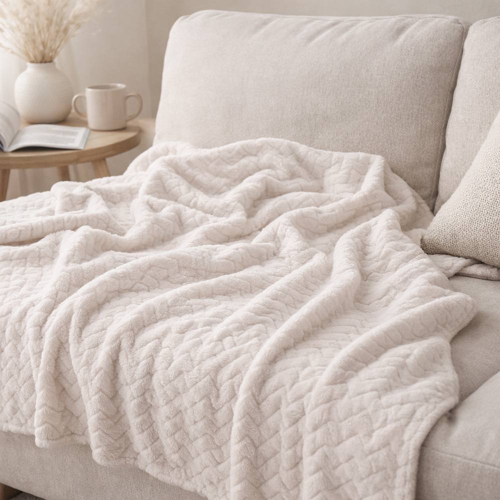 Voltico Super Soft Cuddle Throw 130 x 180cm - Soft Sofa & Bed Blanket in Cream