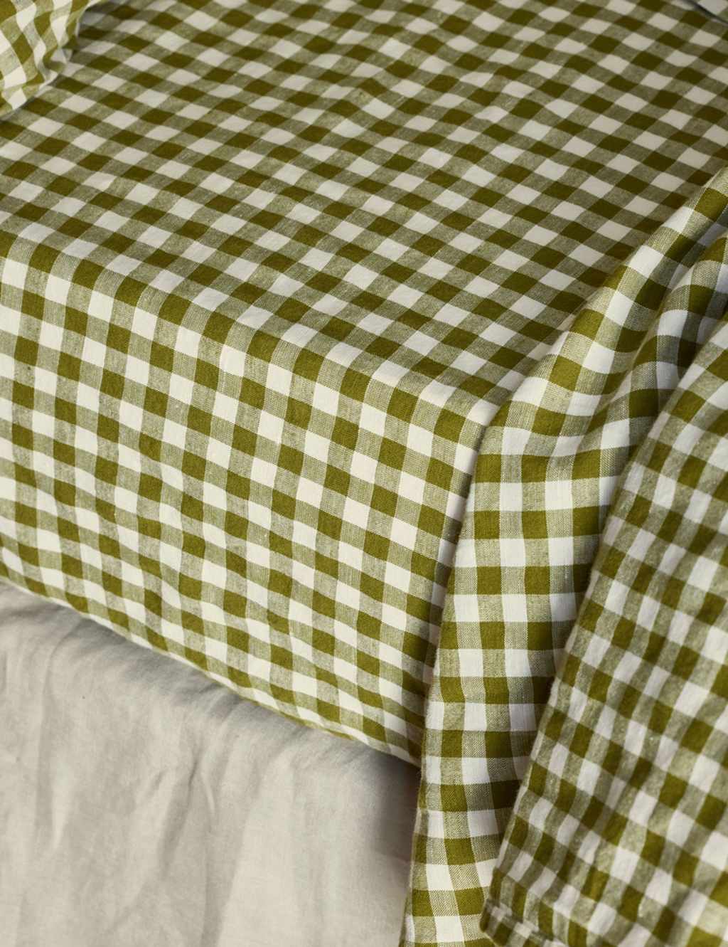 Piglet In Bed Linen Rich Gingham Fitted Sheet Green Mix