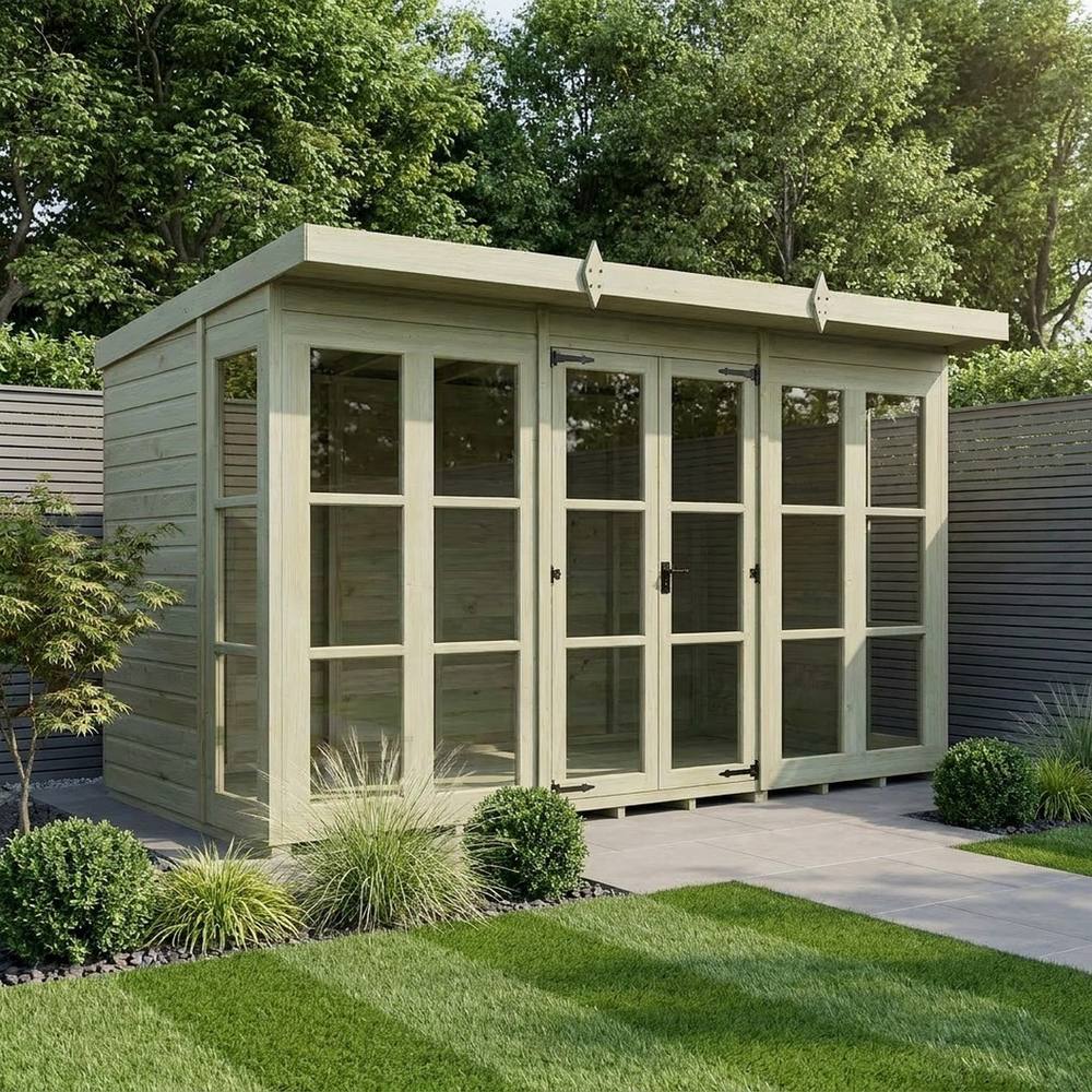 Buttercup Farm 12ft x 6ft Georgian Pent Summer House - Pressure Treated Timber in Brown 2
