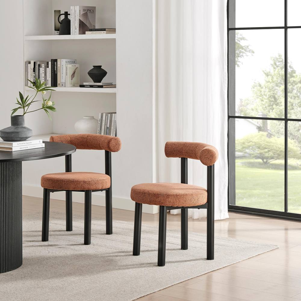 FurnitureboxUK 2x Isola Terracotta Orange Fabric Dining Chairs Black Legs