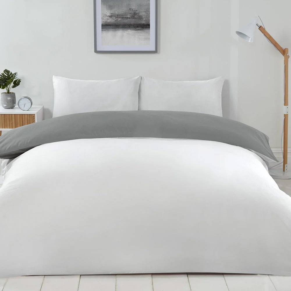 Voltico Reversible Duvet Cover Set - Double & King Sizes, 4 Colour Options in White