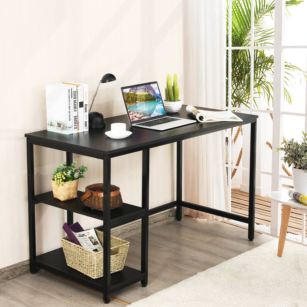 Costway 120x60cm Computer Desk Industrial Writing Table w/Storage Shelves in Black