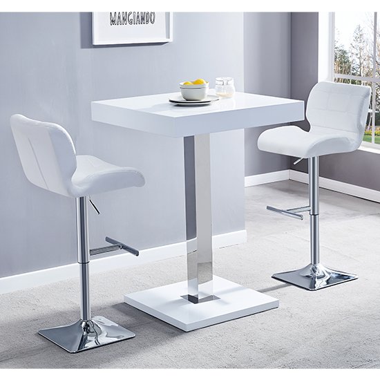 Topaz White Gloss Bar Table With 2 Candid White Bar Stools