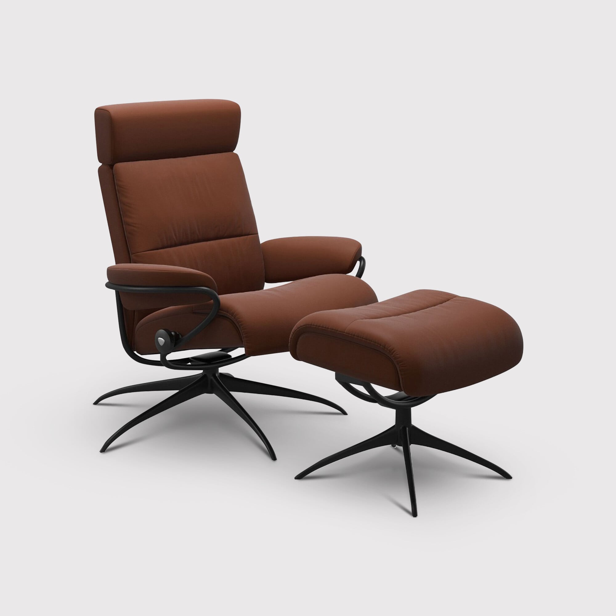Stressless Tokyo Recliner Chair Adj Headrest & Stool, Brown Leather | Barker & Stonehouse