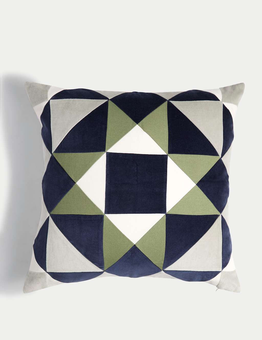 M&S Velvet Geometric Cushion Green Mix