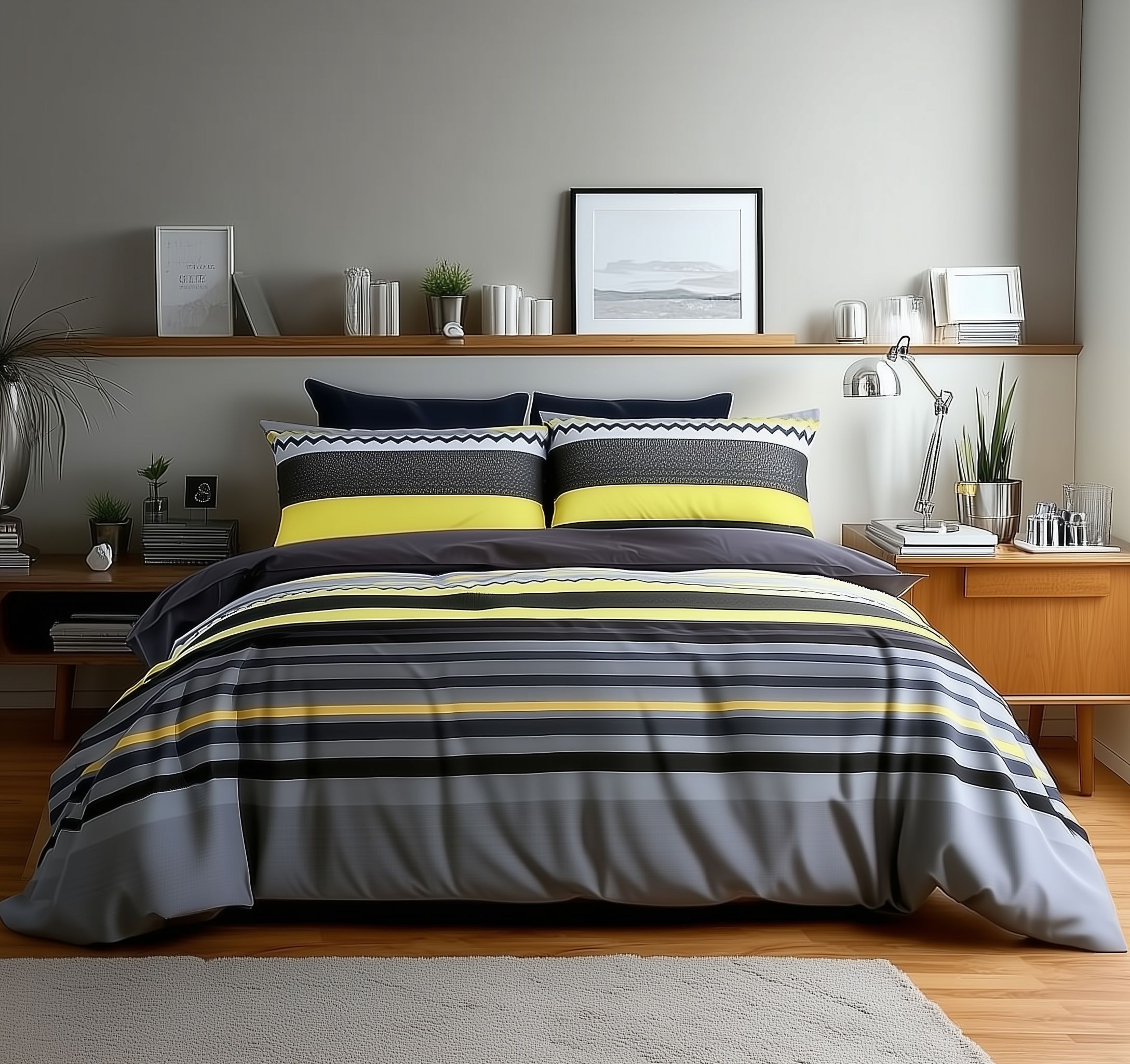 Snug City Duvet Cover & Pillowcase Set Red Black Stripe Design Polycotton Bed Linen