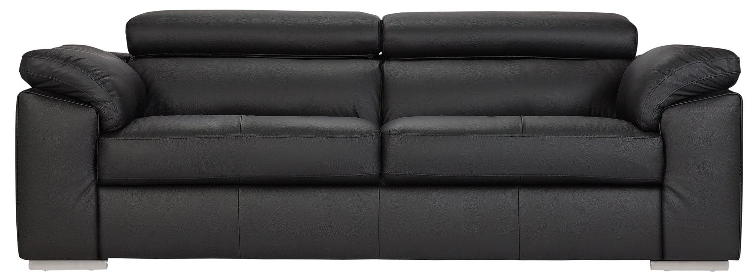 Argos Home Valencia 3 Seater Leather Sofa - Black