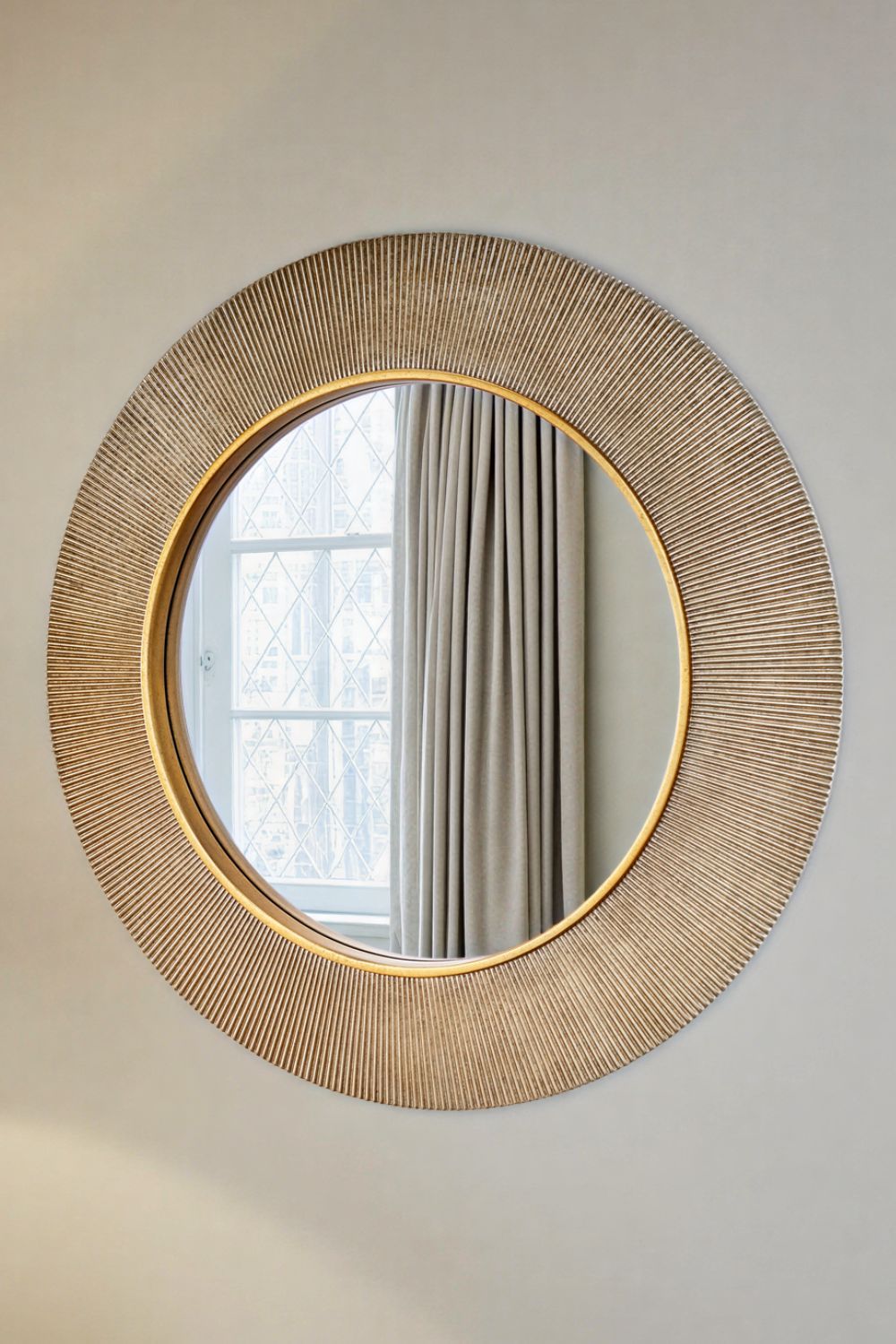 Yearn Mirrors Large Round Gold Ribbed Mirror Bevelled