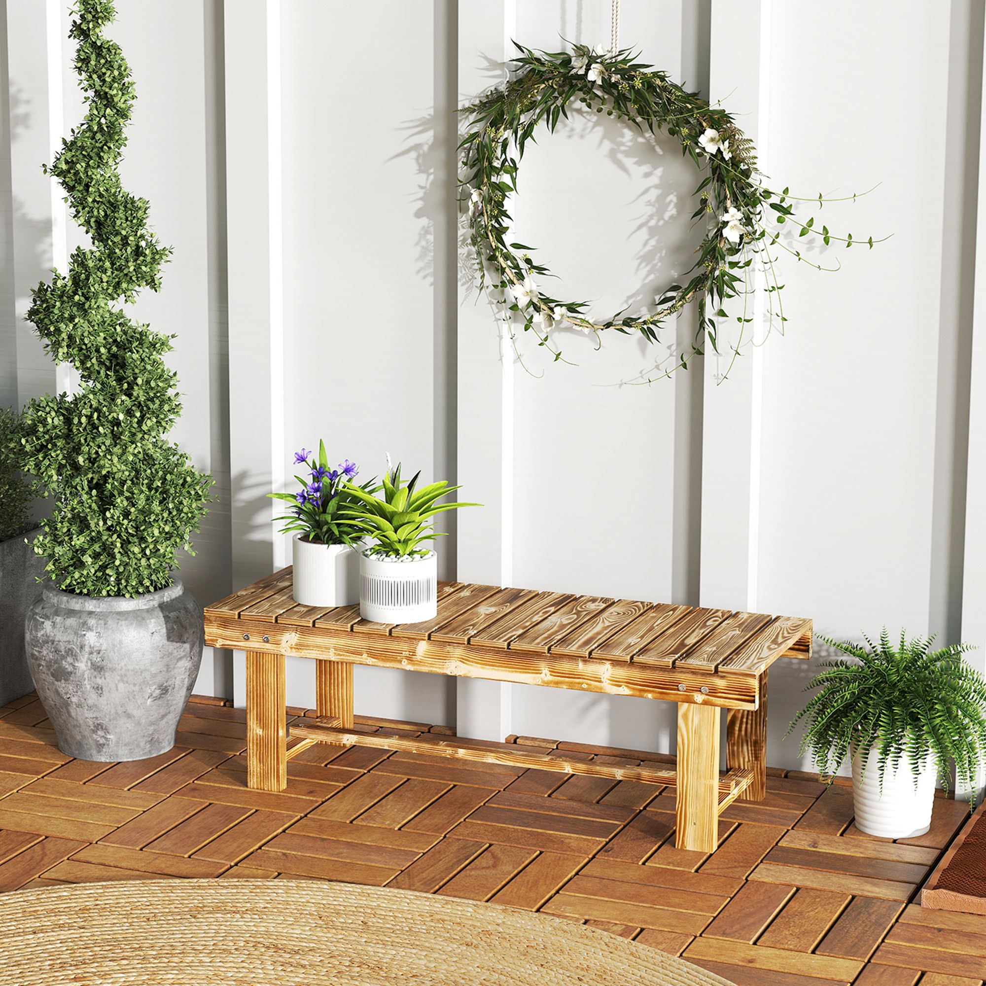 OUTSUNNY 1.1M Outdoor Garden Bench Patio Loveseat Fir Wood 2 Person in Chocolate