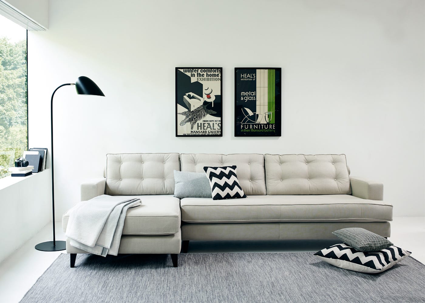 Heal's Mistral Left Hand Facing Corner Sofa Smart Velvet Petrol Black Feet 2