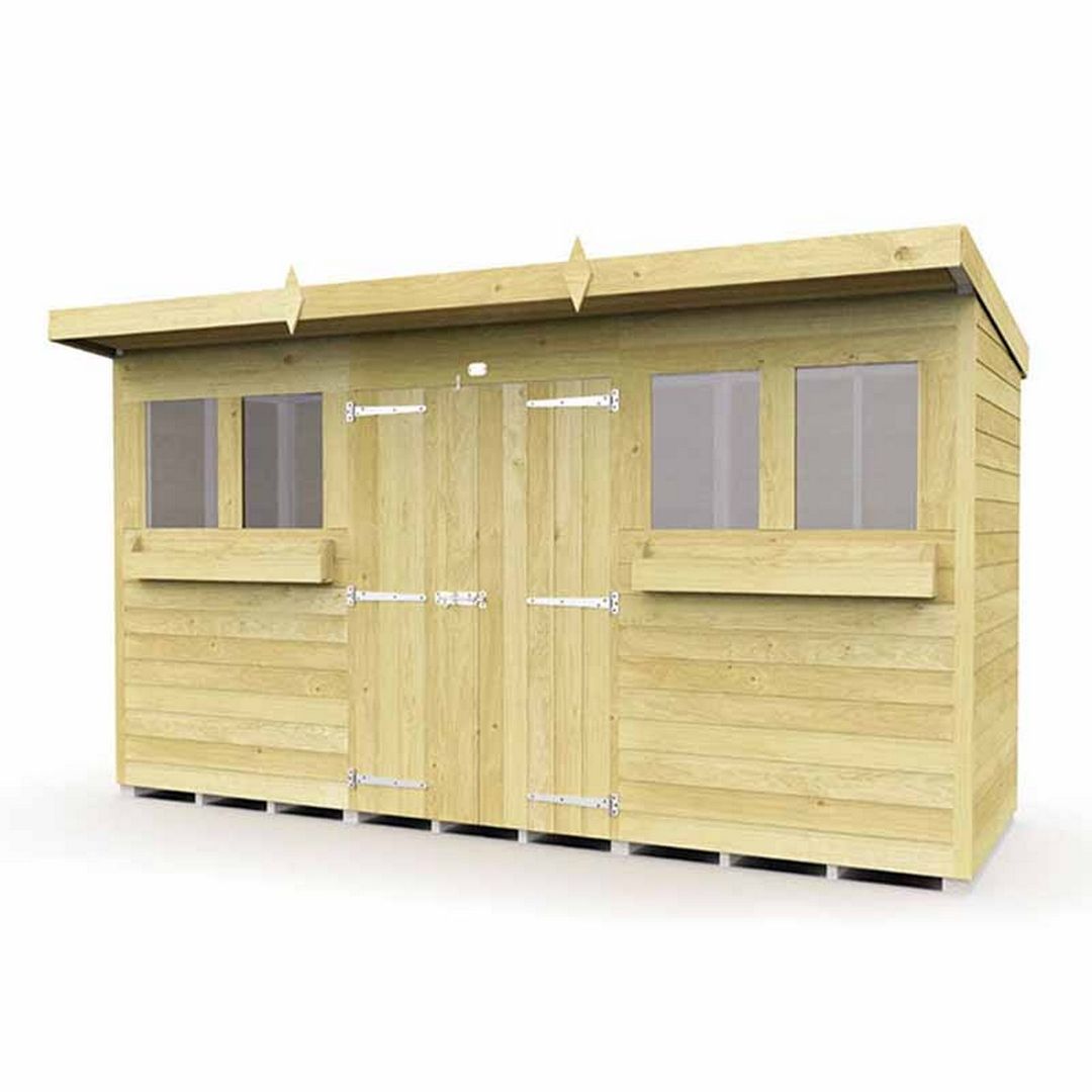 Buttercup Farm 12 x 4 Feet Pent Summer Shed - Wood - L118 x W358 x H201 cm in Brown
