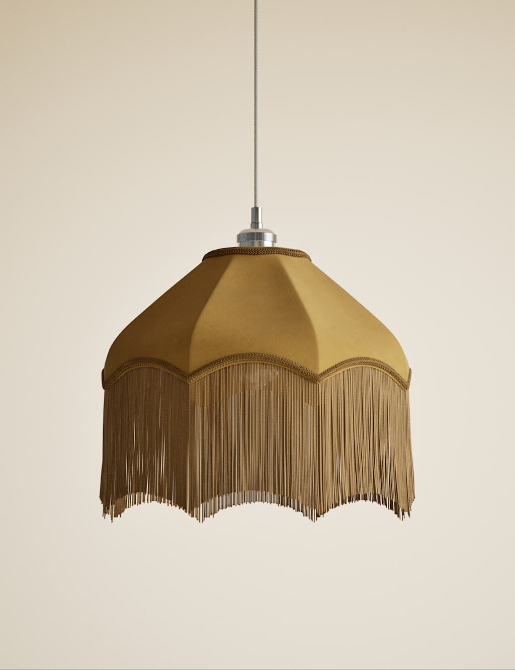 M&S Fringed Velvet Lamp Shade Ochre