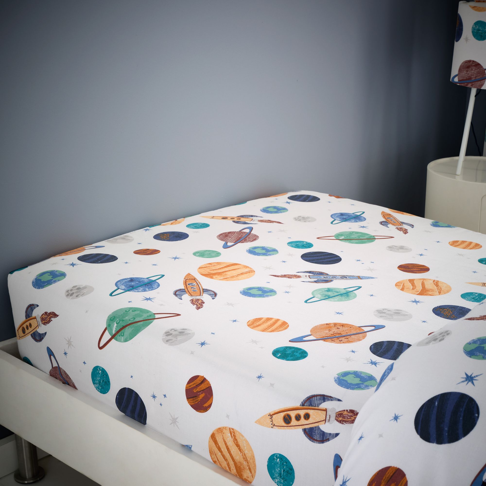 Happy Linen Company Fitted Sheet For Cosmic Planets Bedding Bed Linen in White