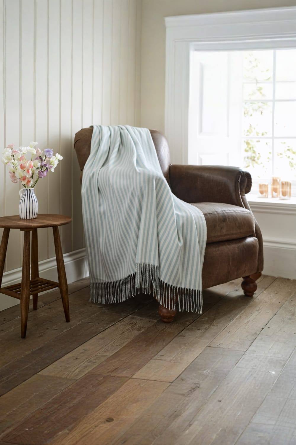 Lobster Creek Salcombe Stripe Supersoft Yarn Dyed Jacquard Woven Throw in Blue