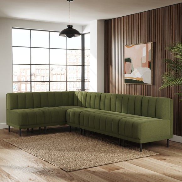 Amali Boucle Right Hand Dining Bench Olive Bundle