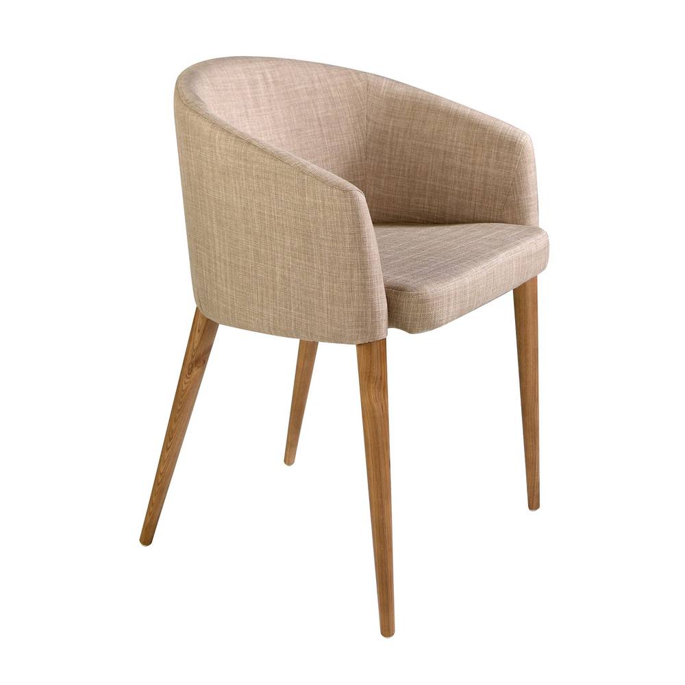 Angel Cerda Beige Upholstered Dining Chair with Armrests and