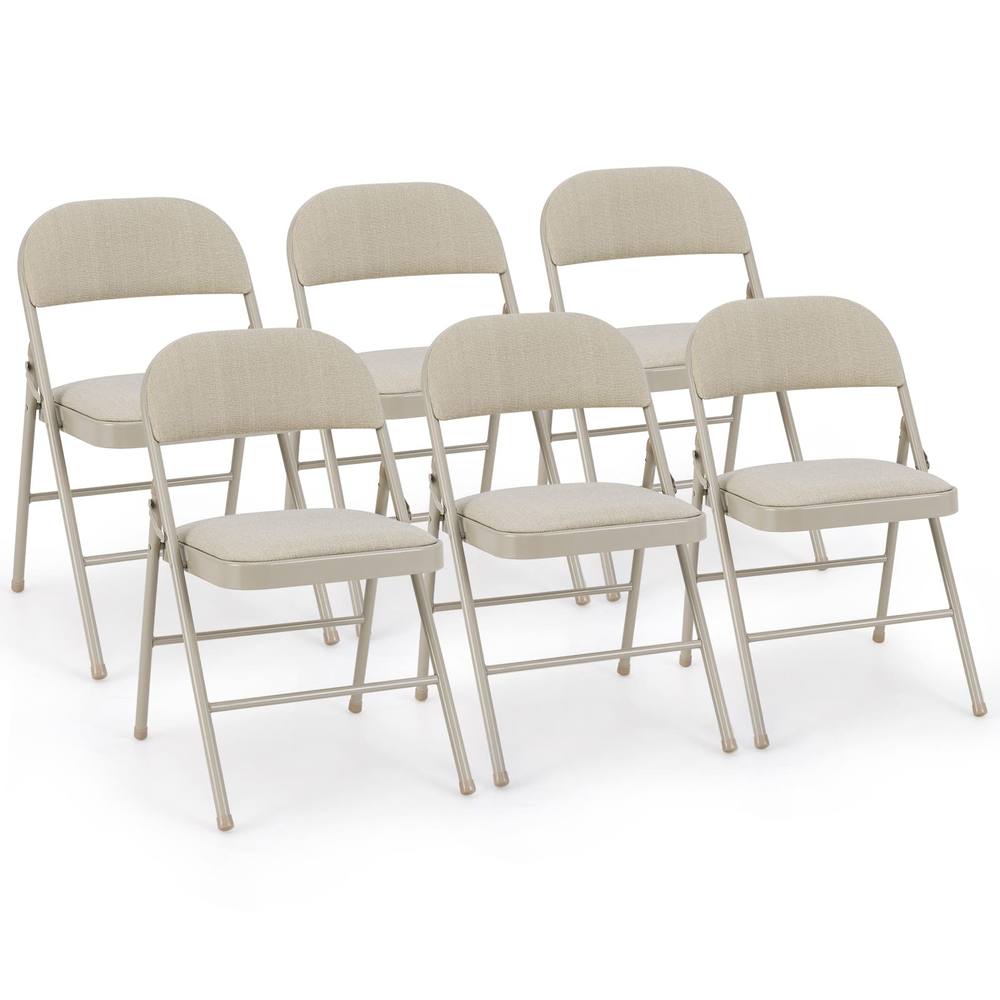 Costway Set of 6 Folding Fabric Padded Chairs w/ Sponge Seat & Backrest in Beige