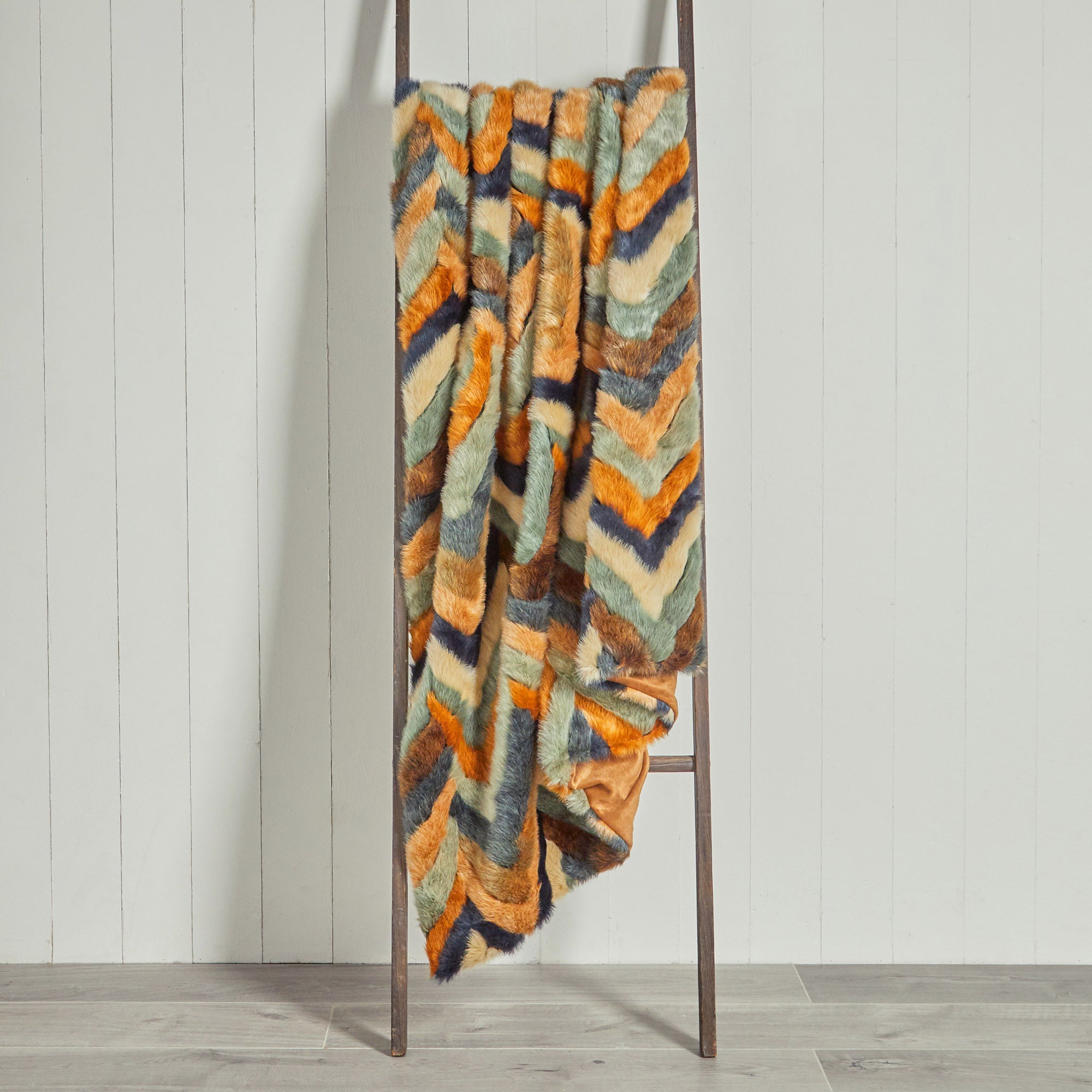 Eska Faux Fur Throw Green, Brown and Yellow