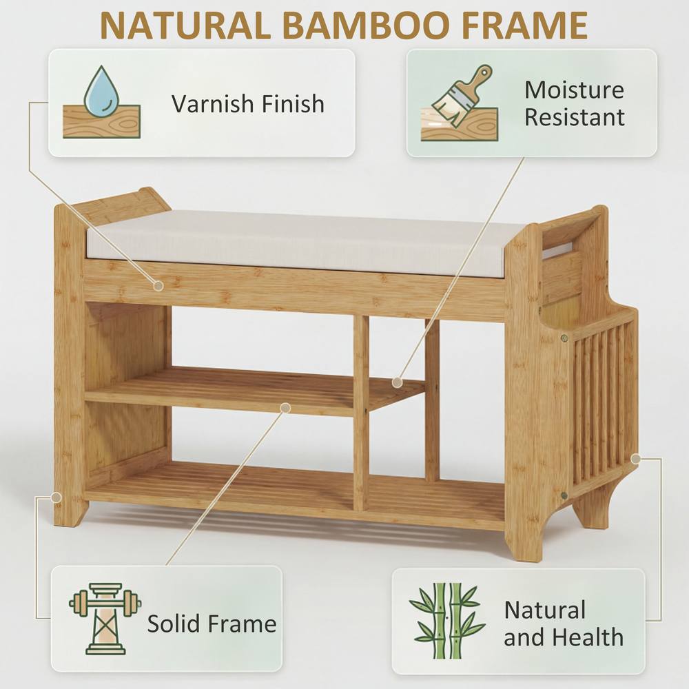 HOMCOM Shoe Bench Cushioned Seat 80 cm in Natural 6