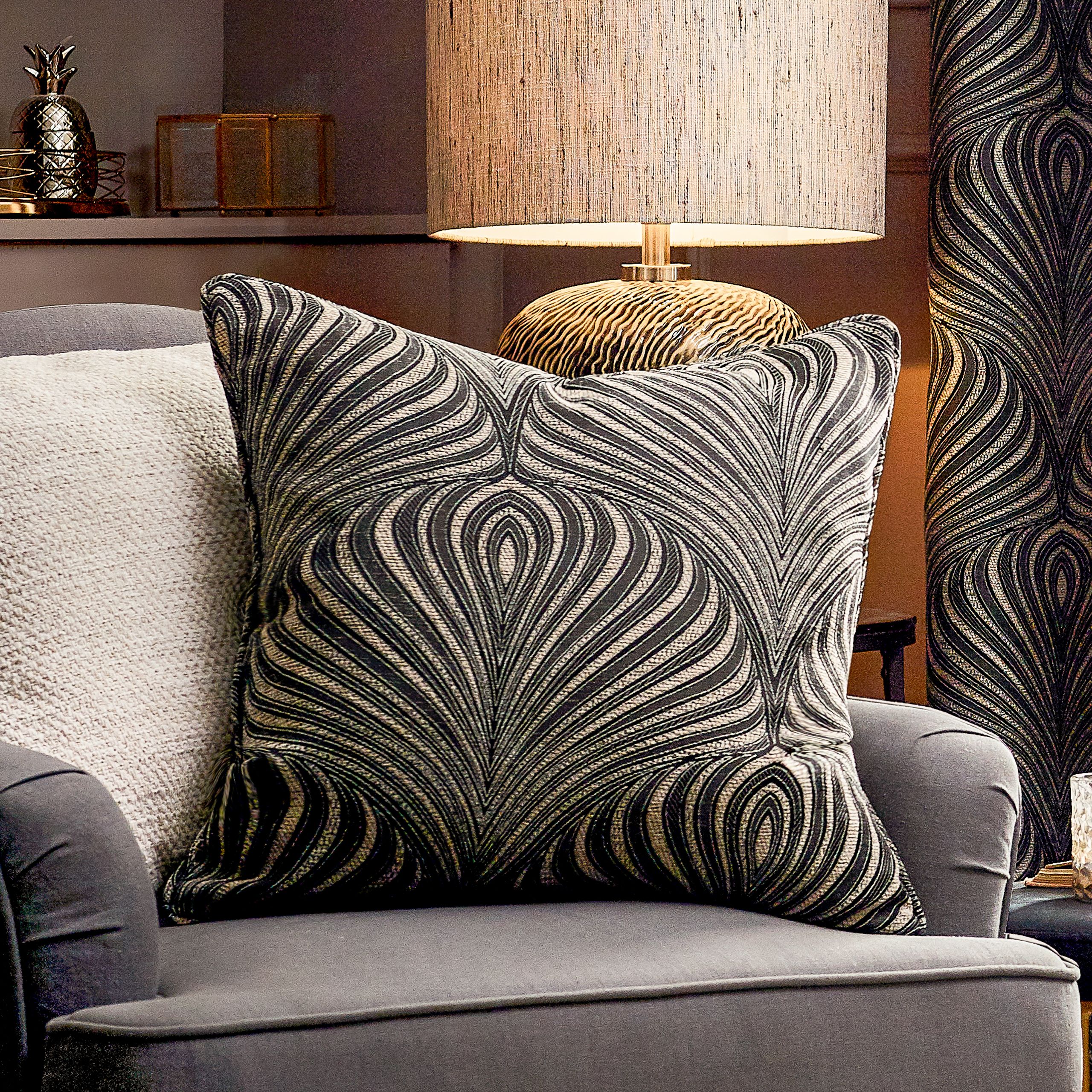Paoletti Gatsby Jacquard Polyester Filled Cushion in Black