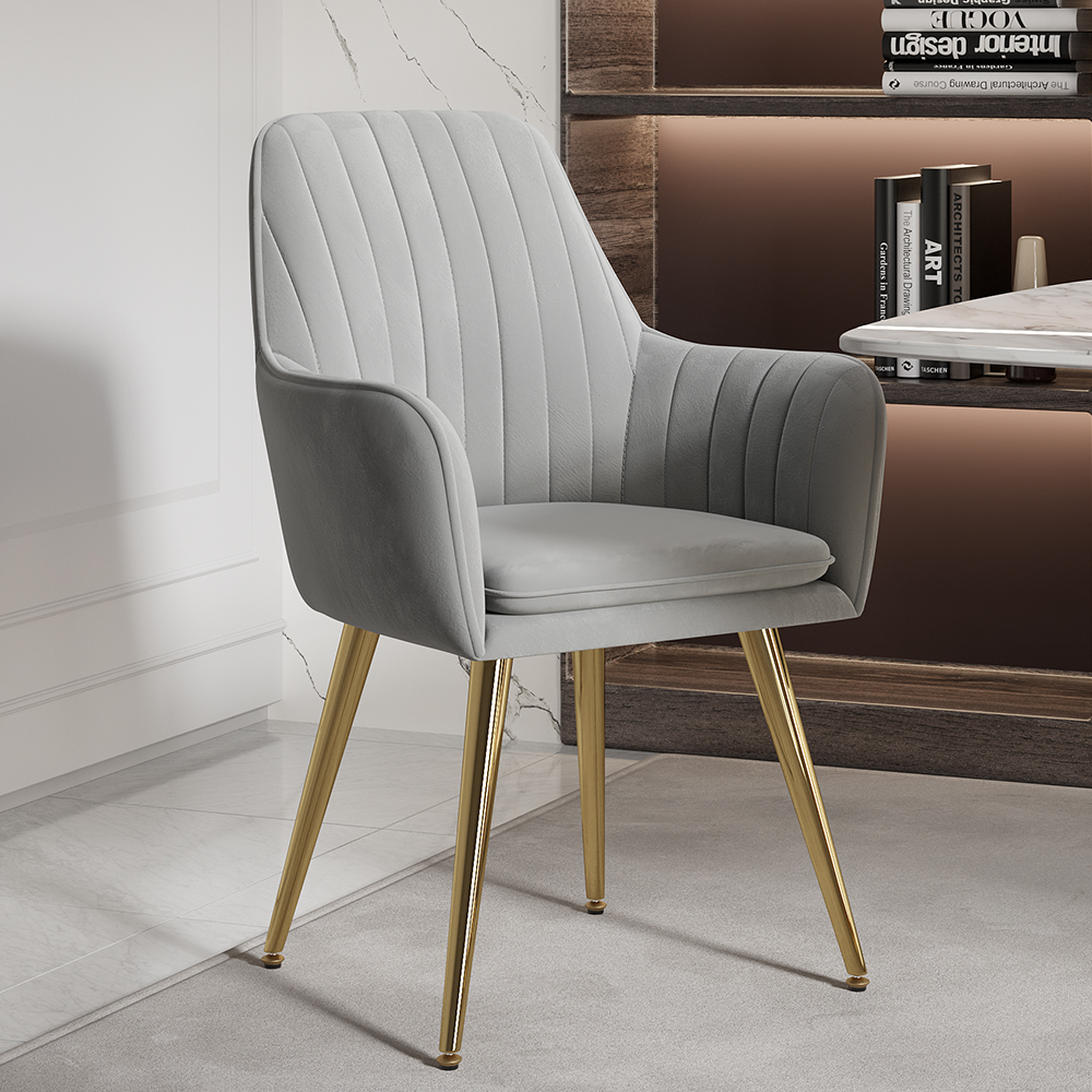 Modern Dining Chair Light Grey Velvet Upholstered Dining Chairs With Arms (Set of 2)