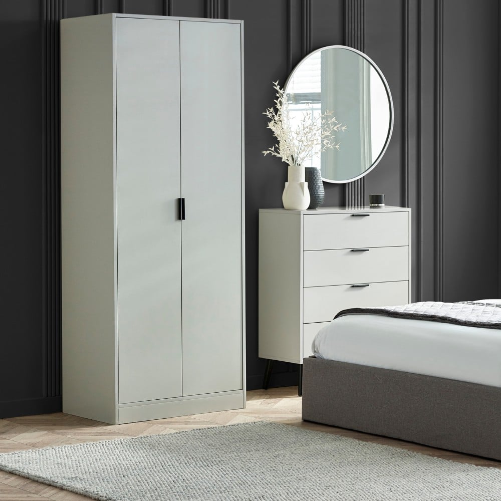 Alba – 2 Door Wardrobe – Silk Grey – Lacquered MDF - Happy Beds
