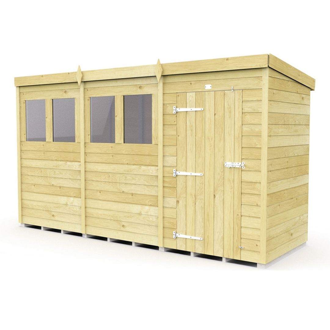 Buttercup Farm 12 x 4 Feet Pent Shed - Single Door W/ Windows - L118 x W358 x H201 cm in Brown