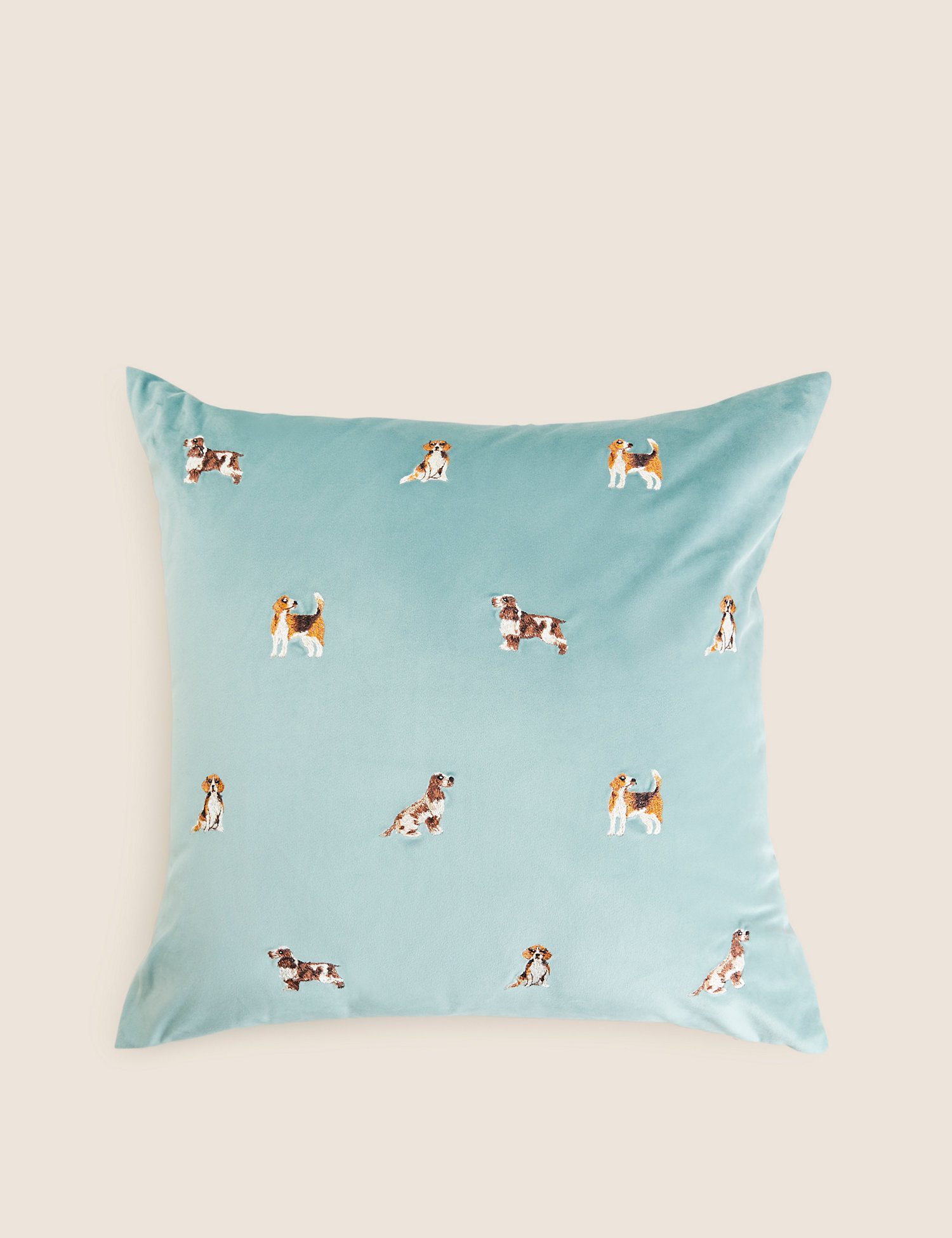 M&S Velvet Dog Embroidered Cushion
