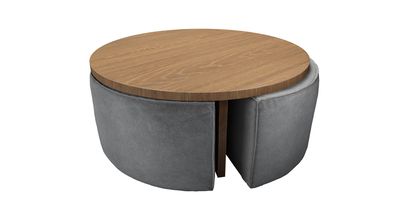 Woody Coffee Table and Nesting Stool Set in Earl Grey Smart Velvet - sofa.com