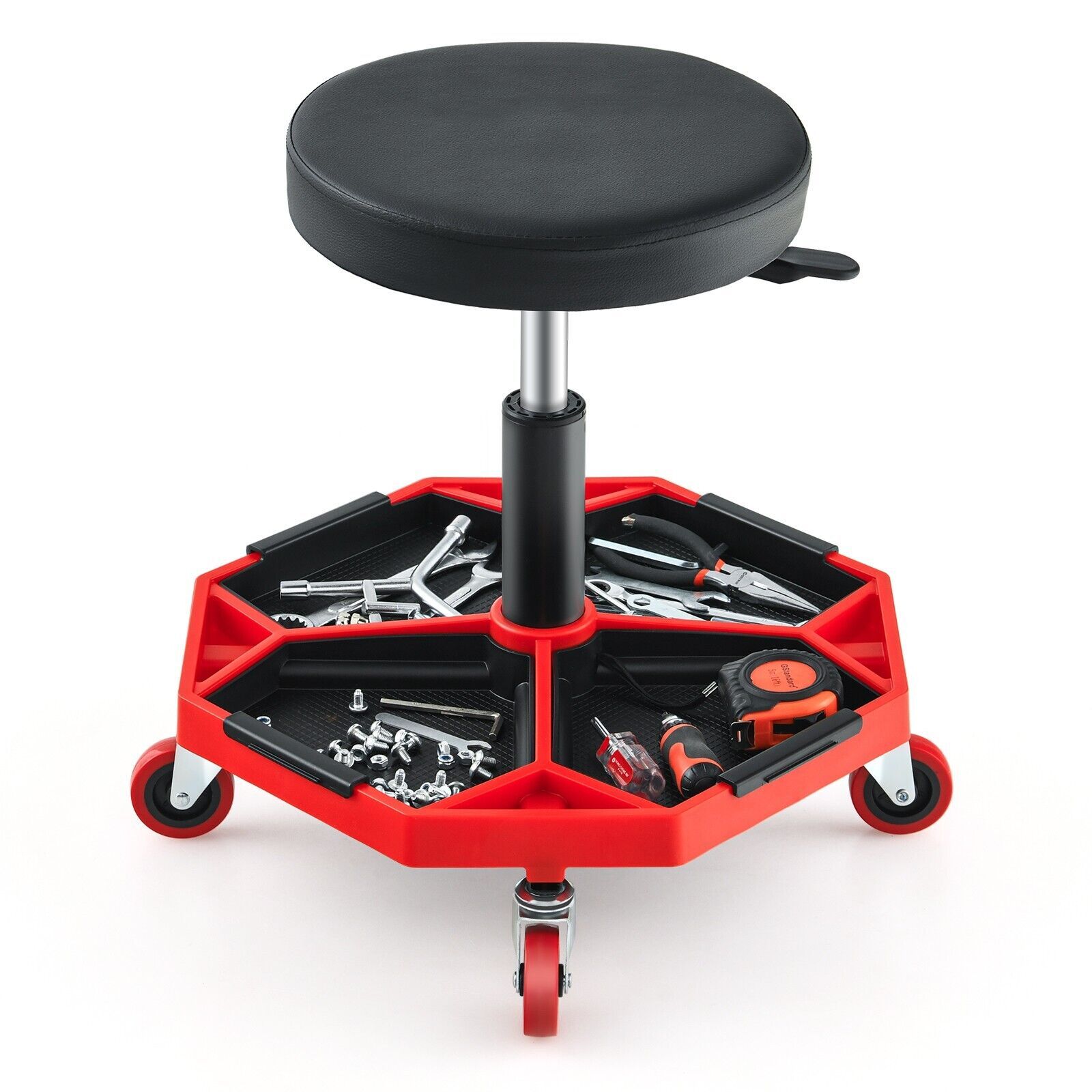Costway Rolling Mechanic Stool Height Adjustable Workshop Creeper Seat 360 Swivel in Red