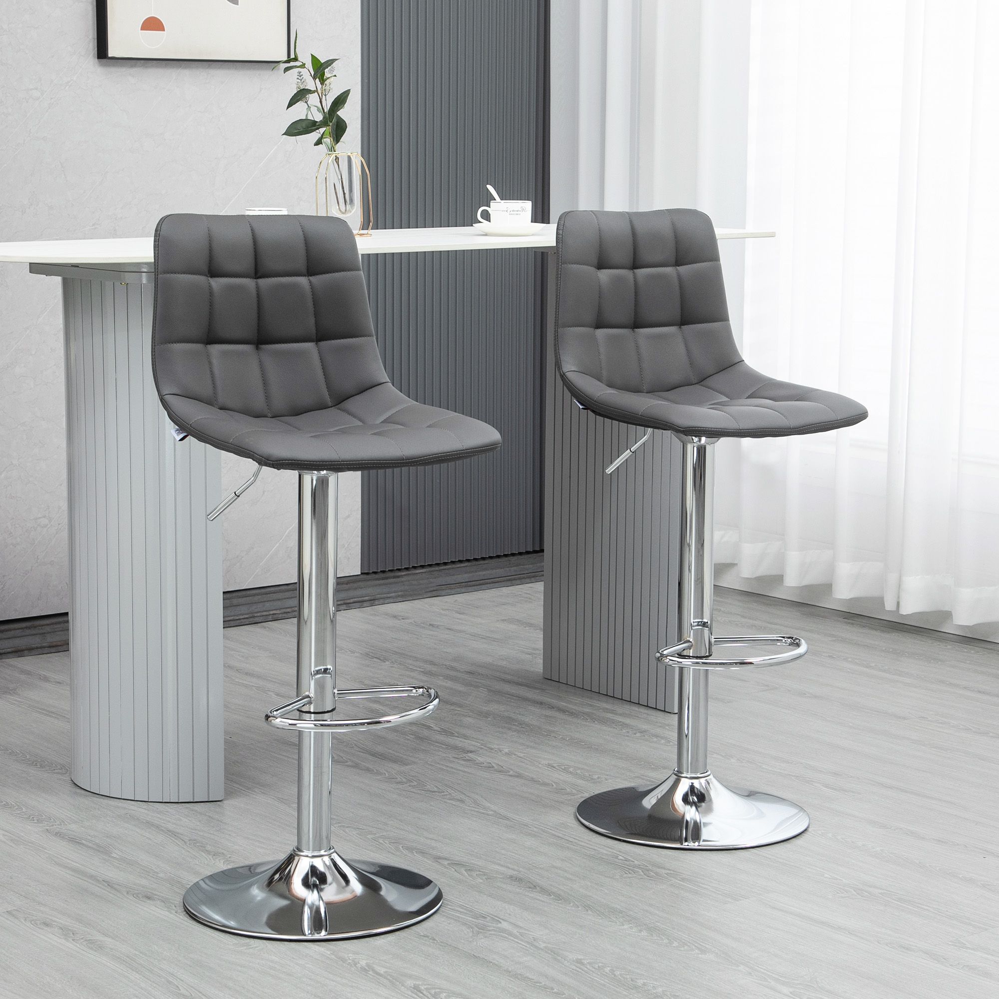 HOMCOM Stools Set of 2 Adjustable Breakfast Dining Stools for Home Kitchen in Grey