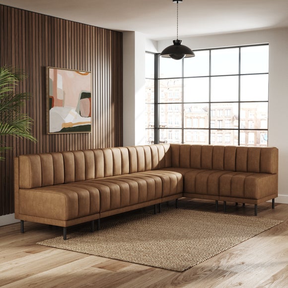 Amali Faux Leather Left Hand Dining Bench Tan Bundle