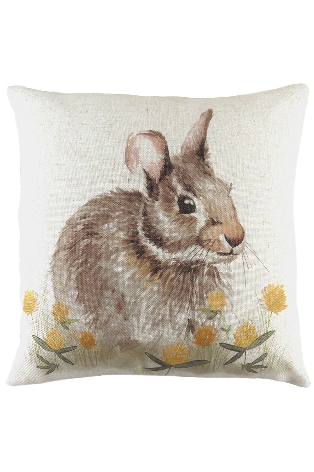 Evans Lichfield Woodland Hare Watercolour Hand-Painted Cushion in White