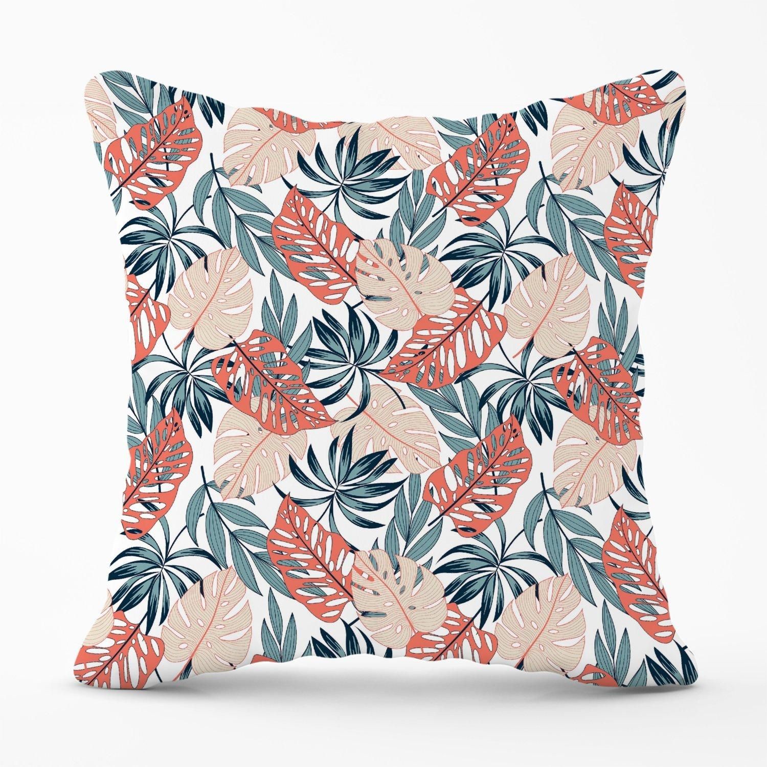 Warren Reed - Designer Tropical Leaf Pattern Outdoor Cushion in Green