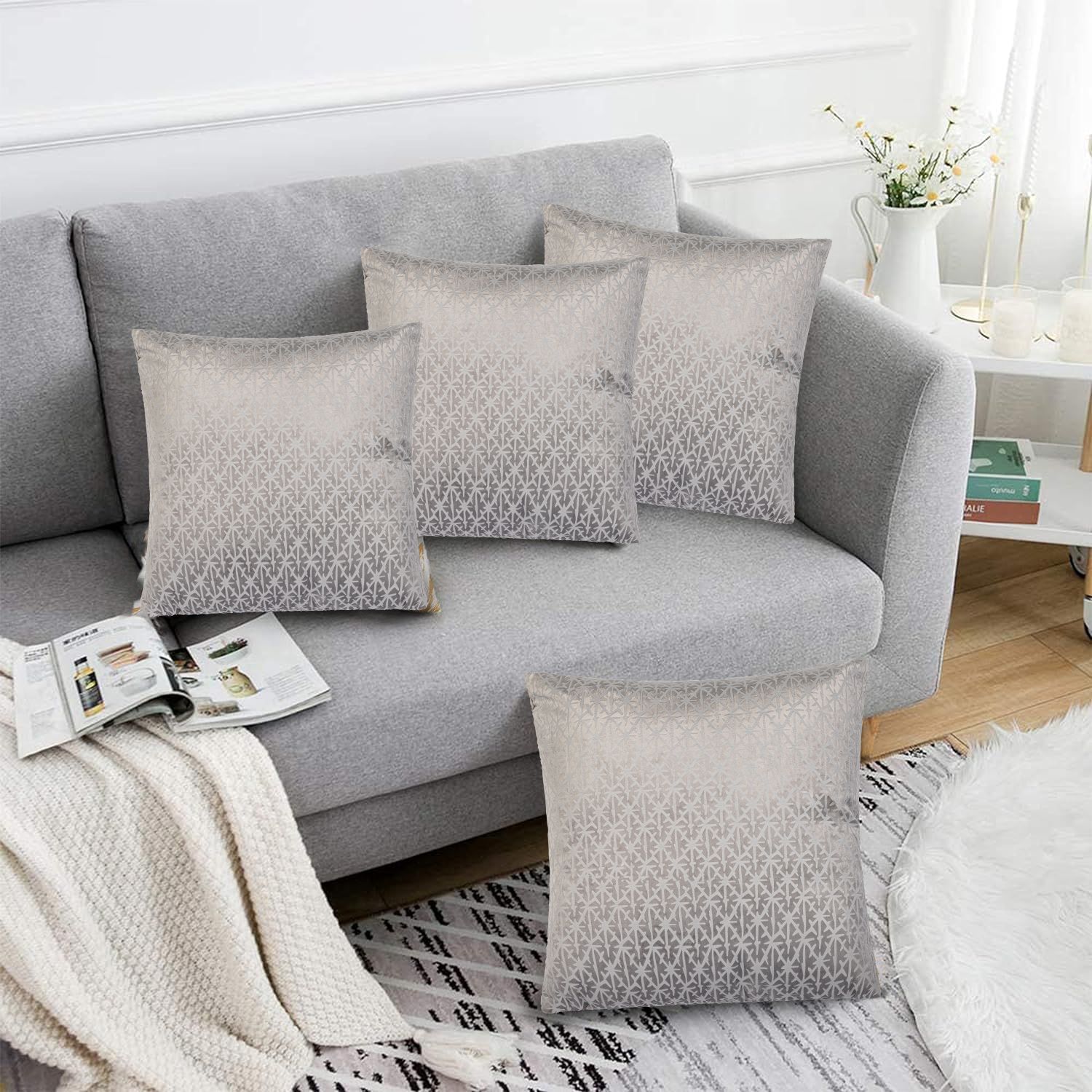 Luxury Living Luxurious Textured Velvet Cushions Set of 4 - Soft Plush Fibre Pads, Vibrant Colours for Sofa & Bed Décor