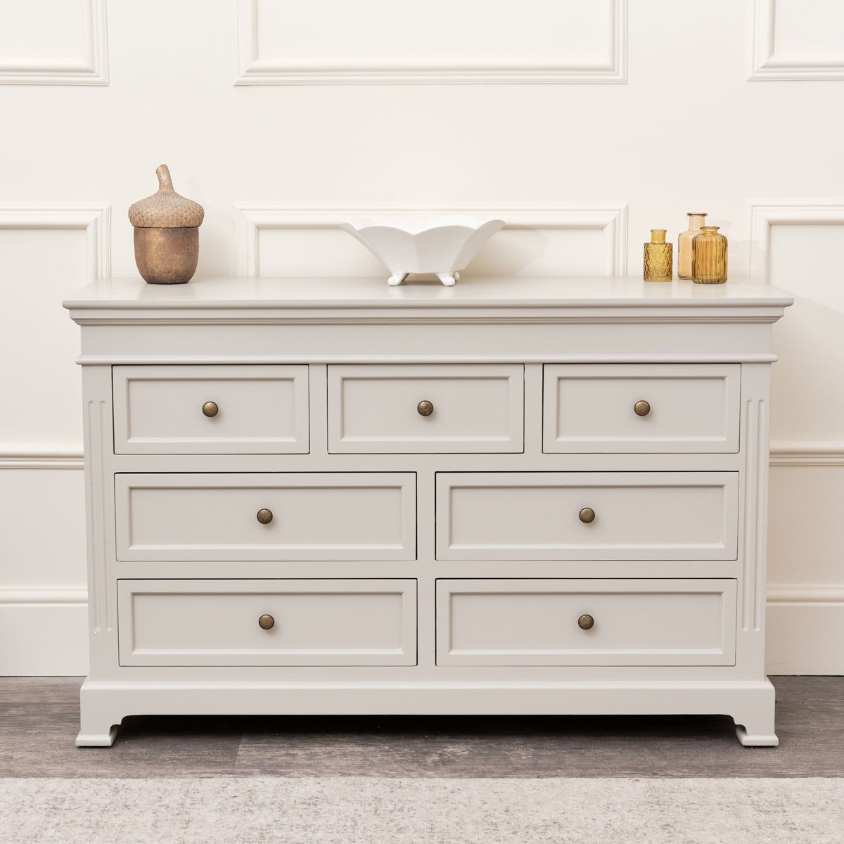 Melody Maison Large 7 Drawer Chest Of Drawers - Daventry Taupe-Grey Range in Taupe