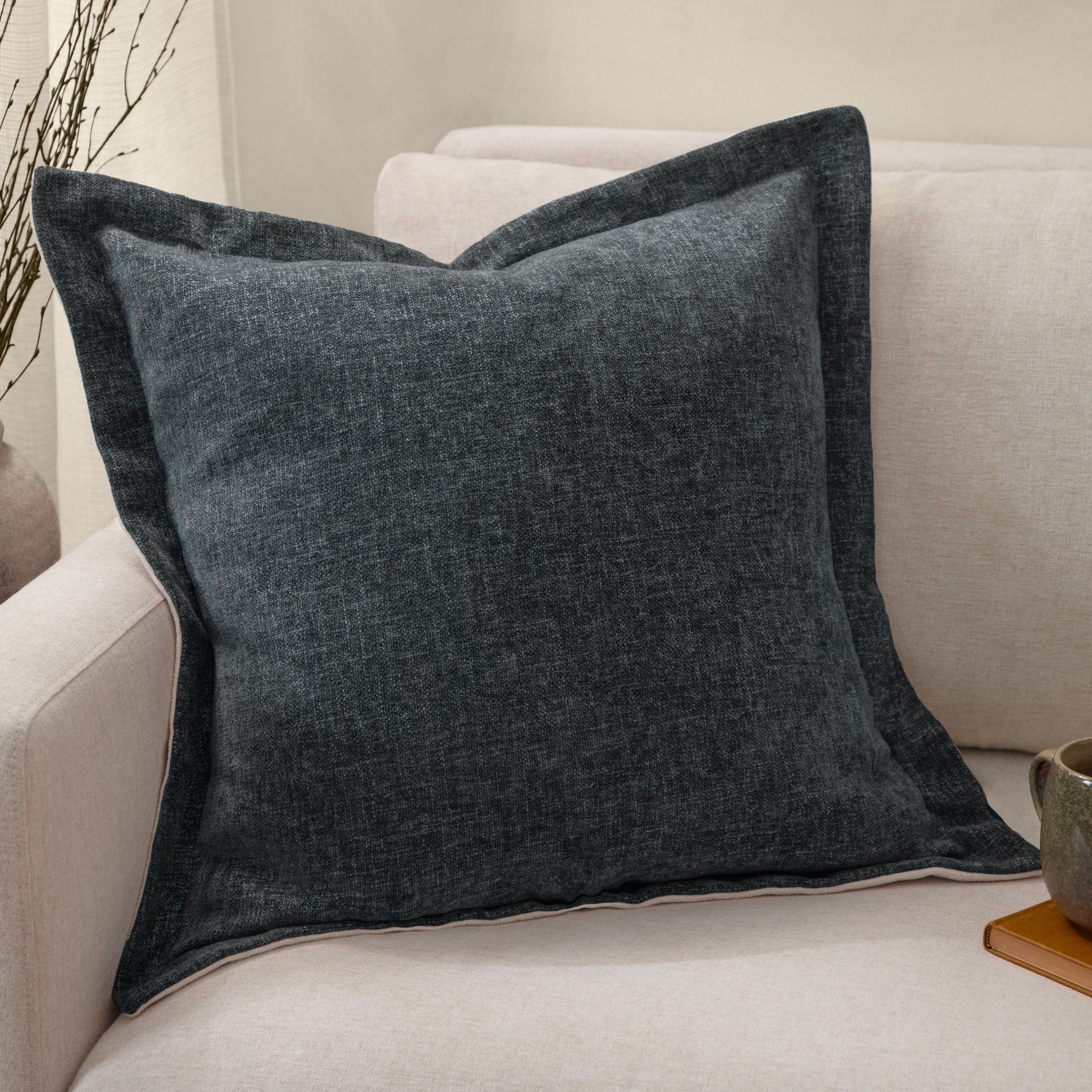 Yard Dune Velvet Chenille Cushion in Dark Blue