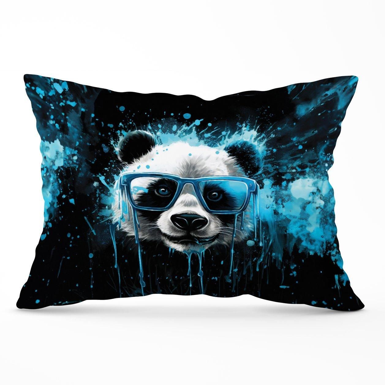 Warren Reed - Designer Blue Splashart Panda Face Cushions