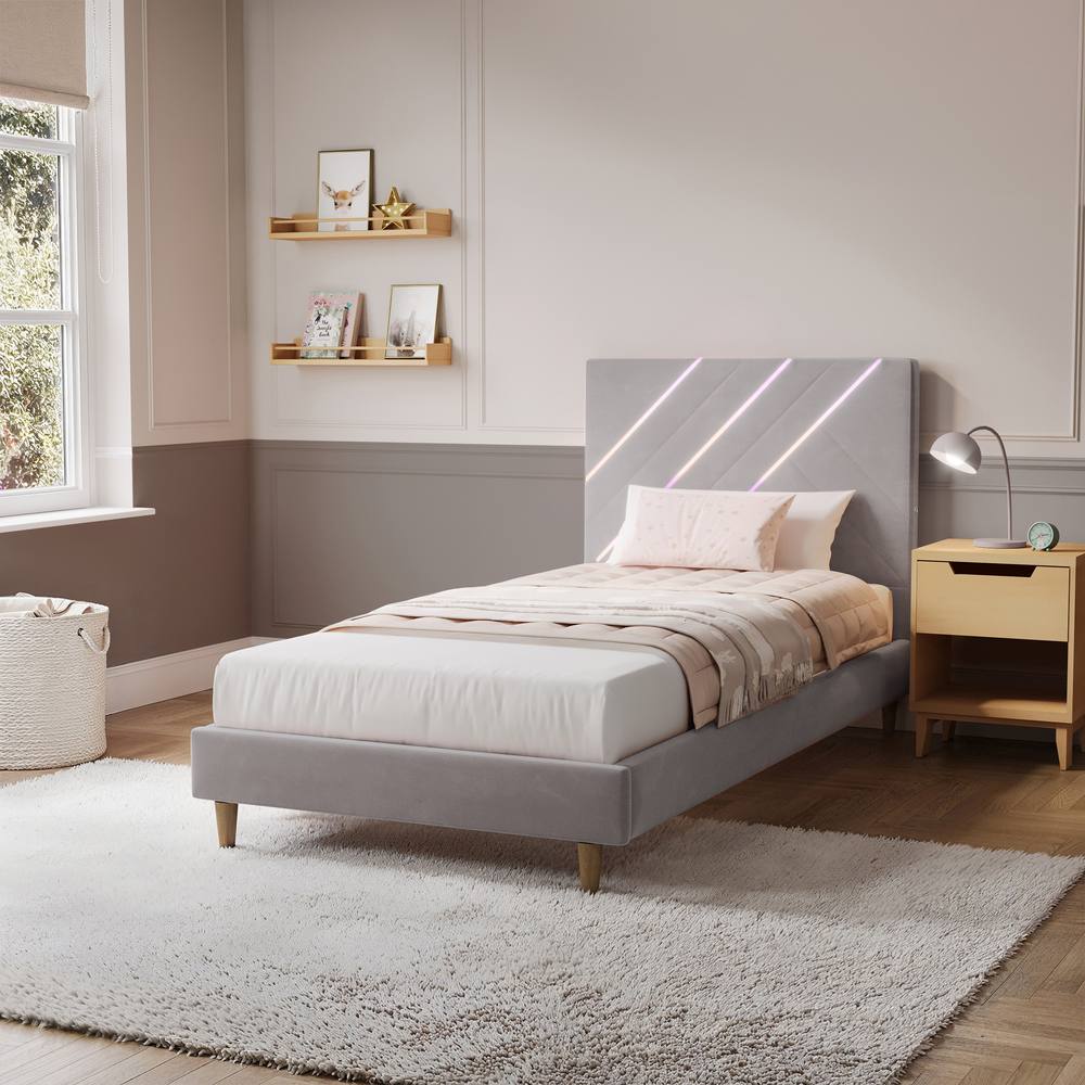 X Rocker Lily Single Bed Frame with App Controlled LED Lights in Grey