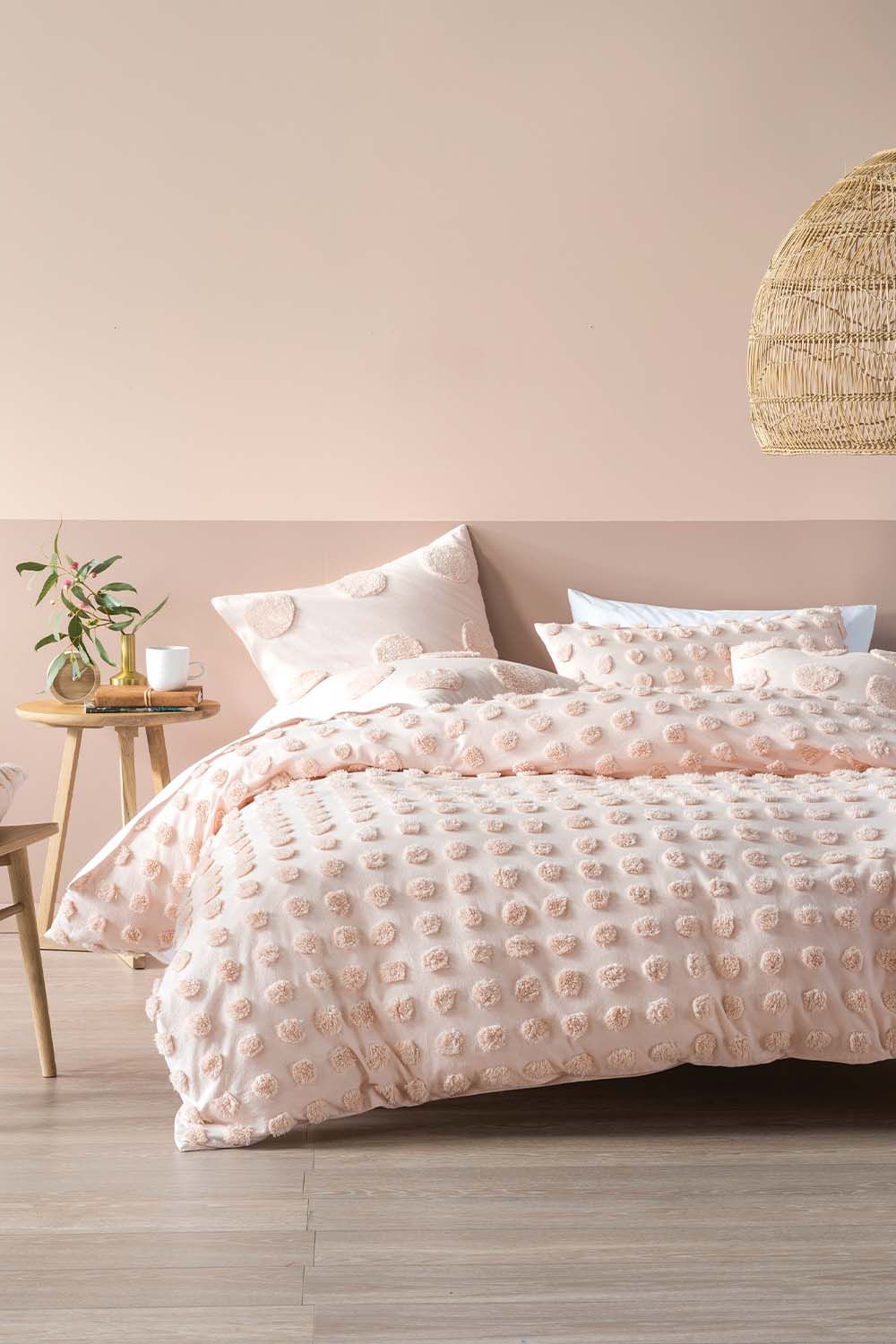Linen House Haze Tufted Polka Dot Duvet Cover Set in Peach