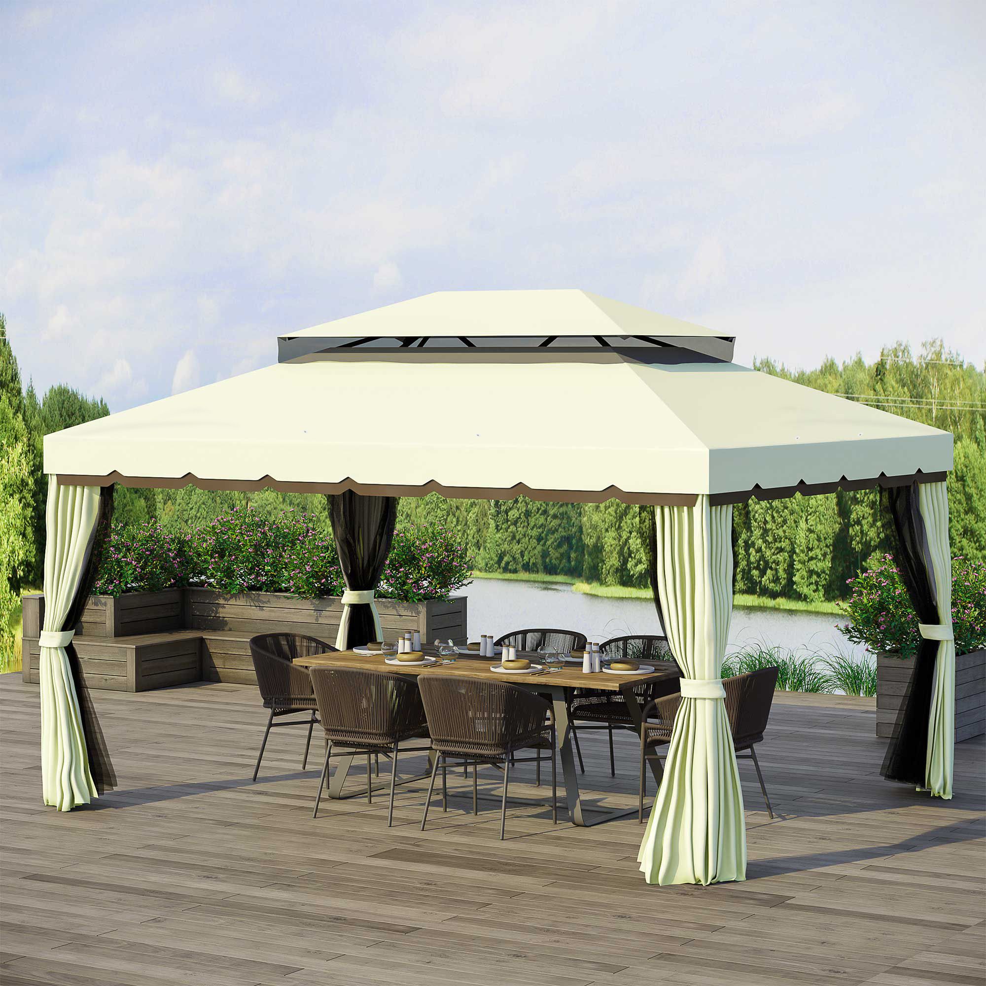 OUTSUNNY 3m x 3.6m Aluminium Gazebo Canopy Patio Marquee Party Tent in Cream