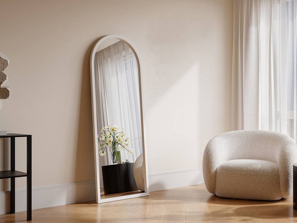 Vente-unique Large Arched Mirror In Paulownia Wood - L. 65 X H. 170 Cm - White