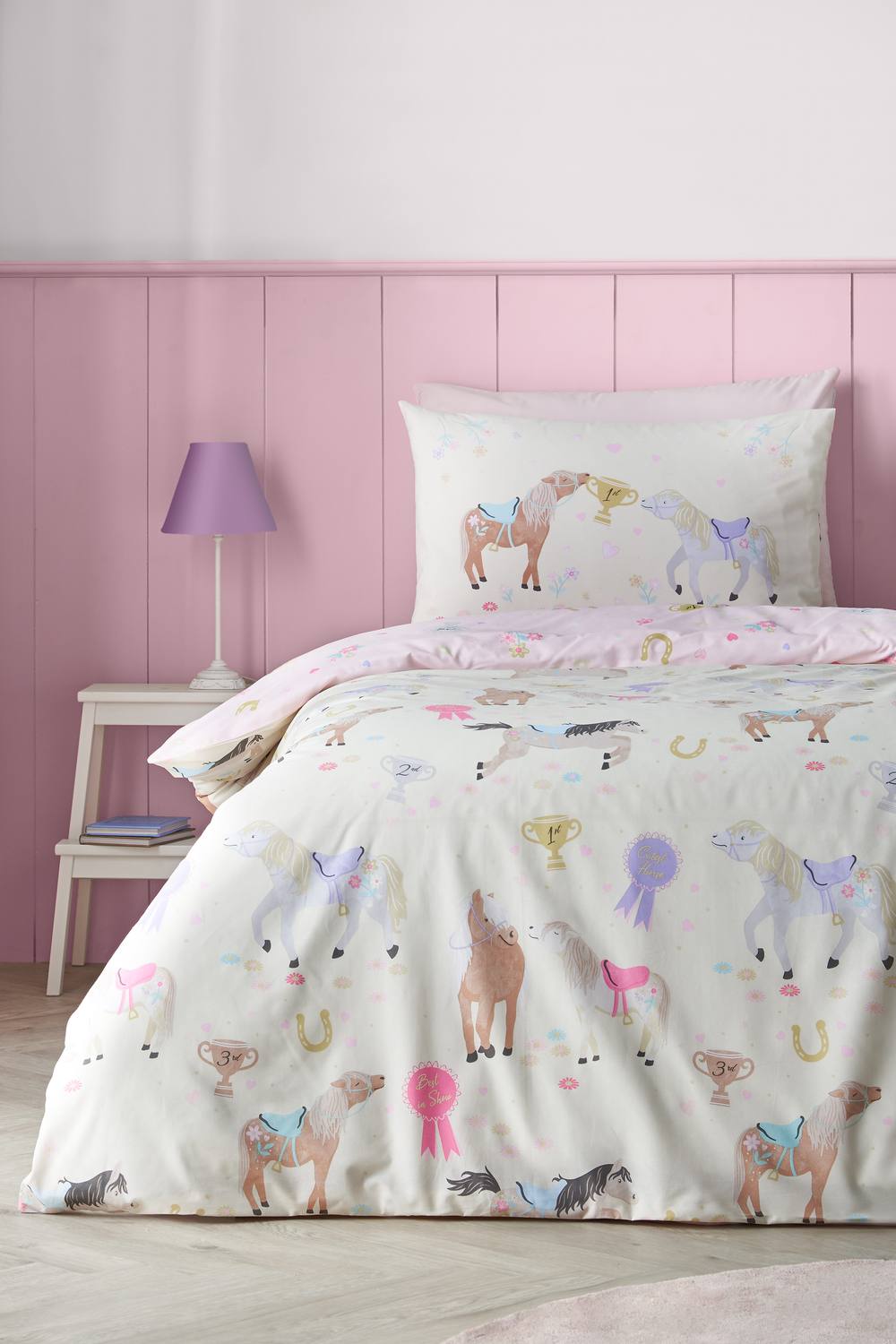 Catherine Lansfield 'Happy Horses' Reversible Duvet Cover Set in Cream