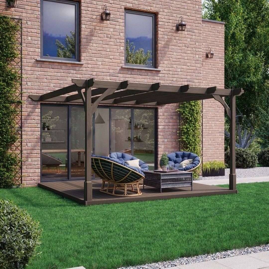 Rutland County Garden Furniture Ltd Premium Wall Mounted Pergola & Decking Kit, L360 x W360 cm, Brown