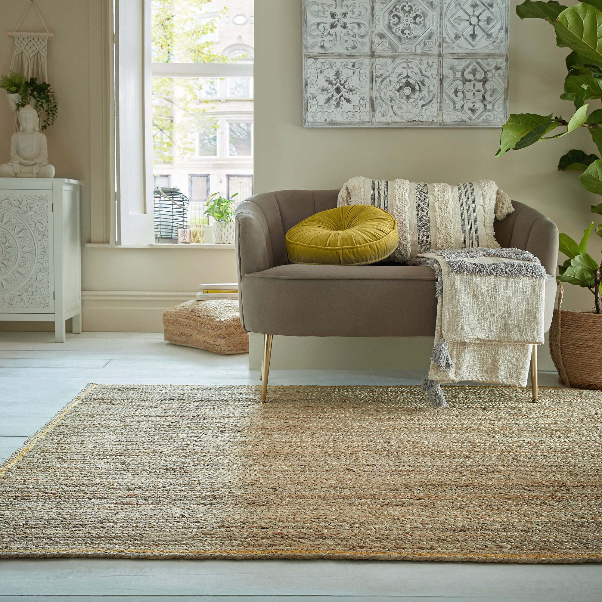 Caleb Jute Border Rug Caleb Natural and Ochre
