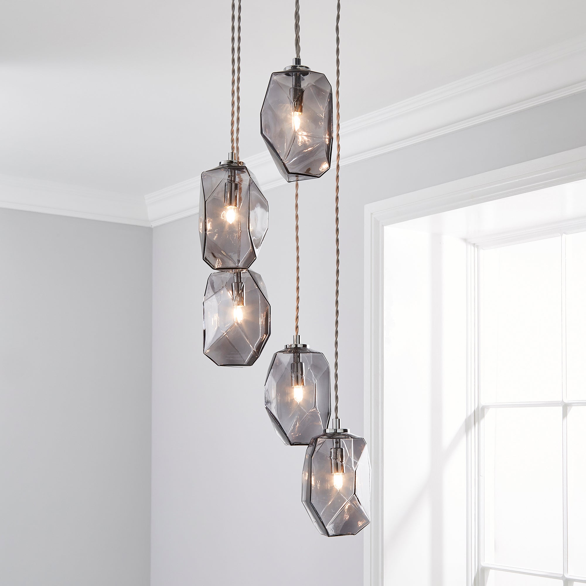 Ebba Faceted Glass Cluster Ceiling Fitting Grey